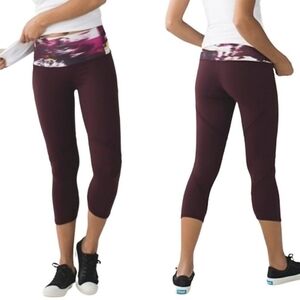 Lululemon Wunder Under Shine On SE Bordeaux Burgundy Crop Leggings Size 4